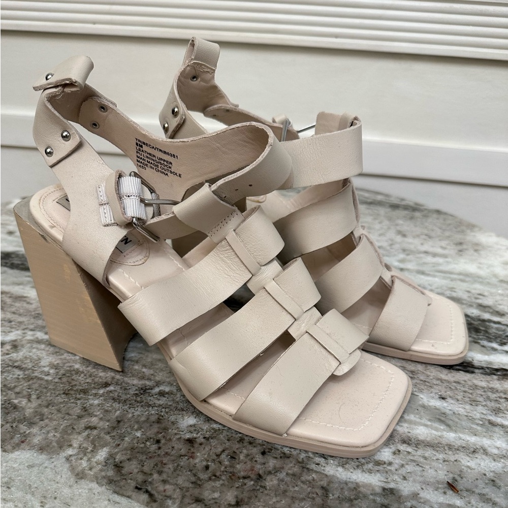 Tribeca Strappy Heel Sandal, Chunky Block Heel, Cream Color - Y2K
